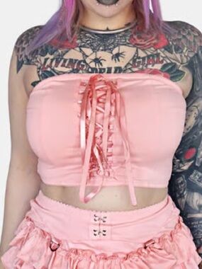Forest Ink Blush Fleur Tube Top Lace Up Corset NEW